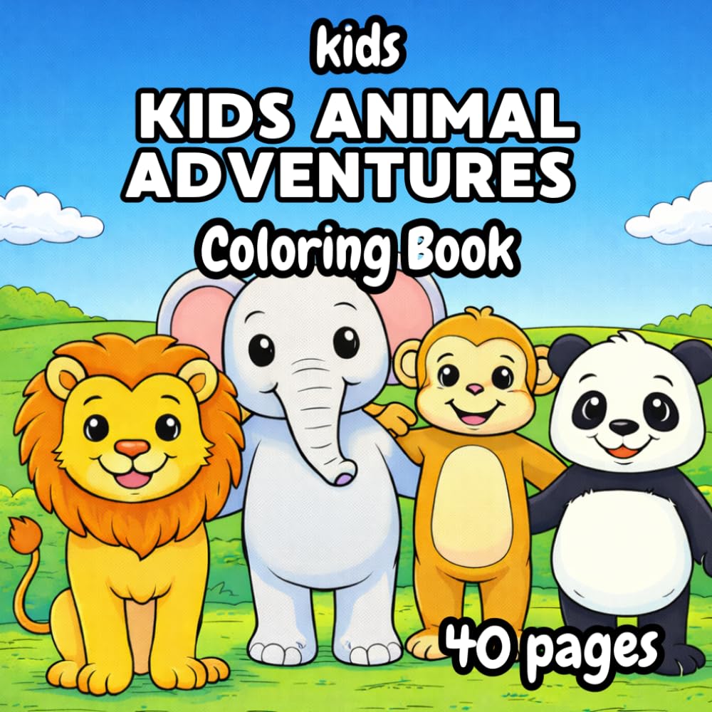 Kids Animal Adventures Coloring Book: 40 Cute Animal Adventure Coloring Pages for Kids