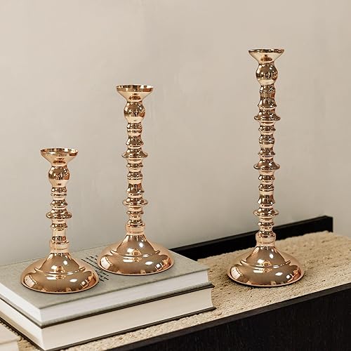 Miniatura 5 de Juego de 3 portavelas dorado para velas cónicas y pilares, elegante centro de mesa decorativo para mesa de comedor, boda, decoración del hogar, se