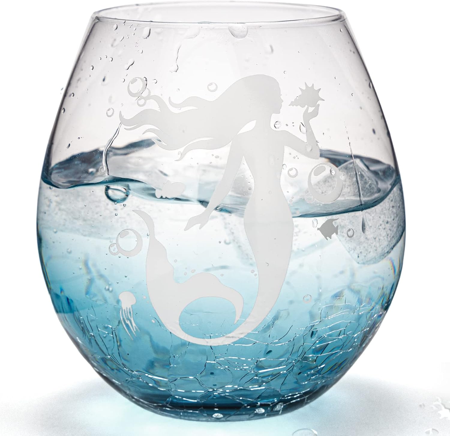 Mermaid Stemless Wine Glass - Teal Color Ocean Wine Glass for Girls Friend, Mermaid Present for Women, Beach Drinkware for Women, Kids, Birthday, Wedding Valentine's Day (Crackle Teal) - Image 7