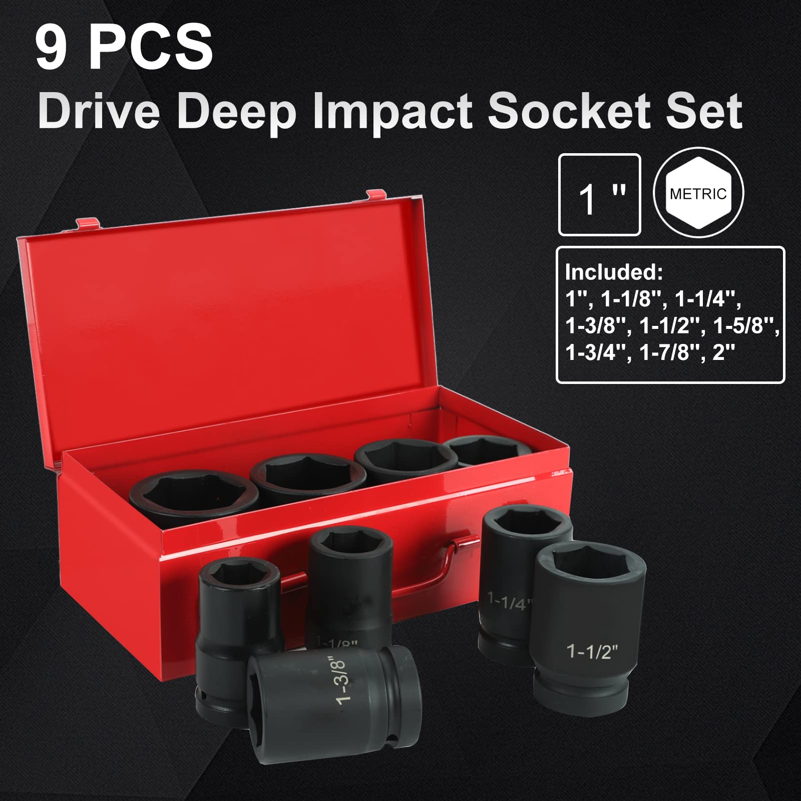 Universal Schlag-Steckschlüssel-Set 1" Antrieb, 9-teilig, CR-MO Stahl