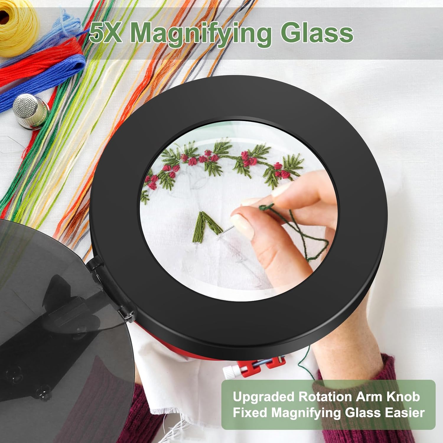 Magnifying Glass with Light, EOOKU 3-in-1 Magnifying Desk Lamp 5X LED Magnifying Lamp with Heavy Base & Clamp, 5 Color Modes Stepless Dimmable, Magnifier Light for Soldering Craft Workbench