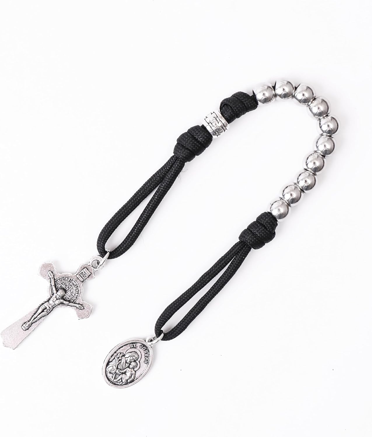 Nazareth Store Strong Military One Decade Paracord Rosary Silver Beads Pocket Car Rosary Pray For Us St. Joseph Medal & St. Benedict Cross - Image 6