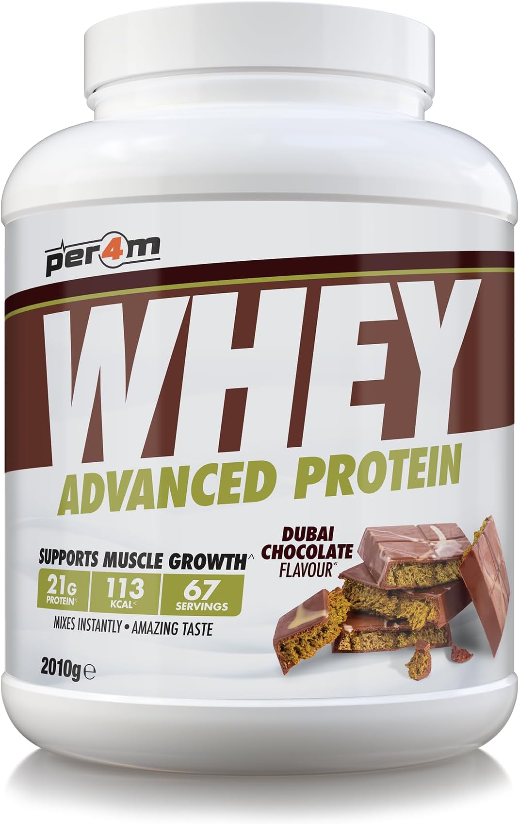 Whey Protein Powder | High Protein Shake for Muscle Growth & Recovery | Low Sugar Gym Supplement | Sports Nutrition Drink + Amino Acids (2010g, Dubai Chocolate)