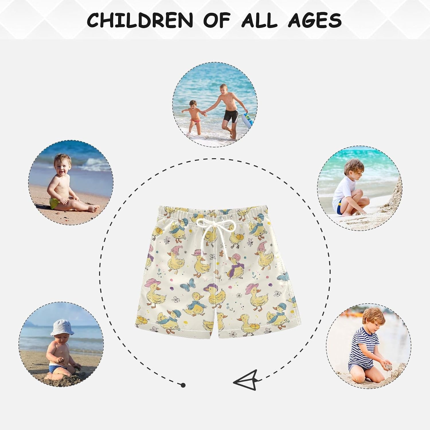 visesunny Duck Colorful Hat Boys Swim Trunks Quick Dry Drawsting Boy's Beach Shorts Boy Bathing Suit with Pockets