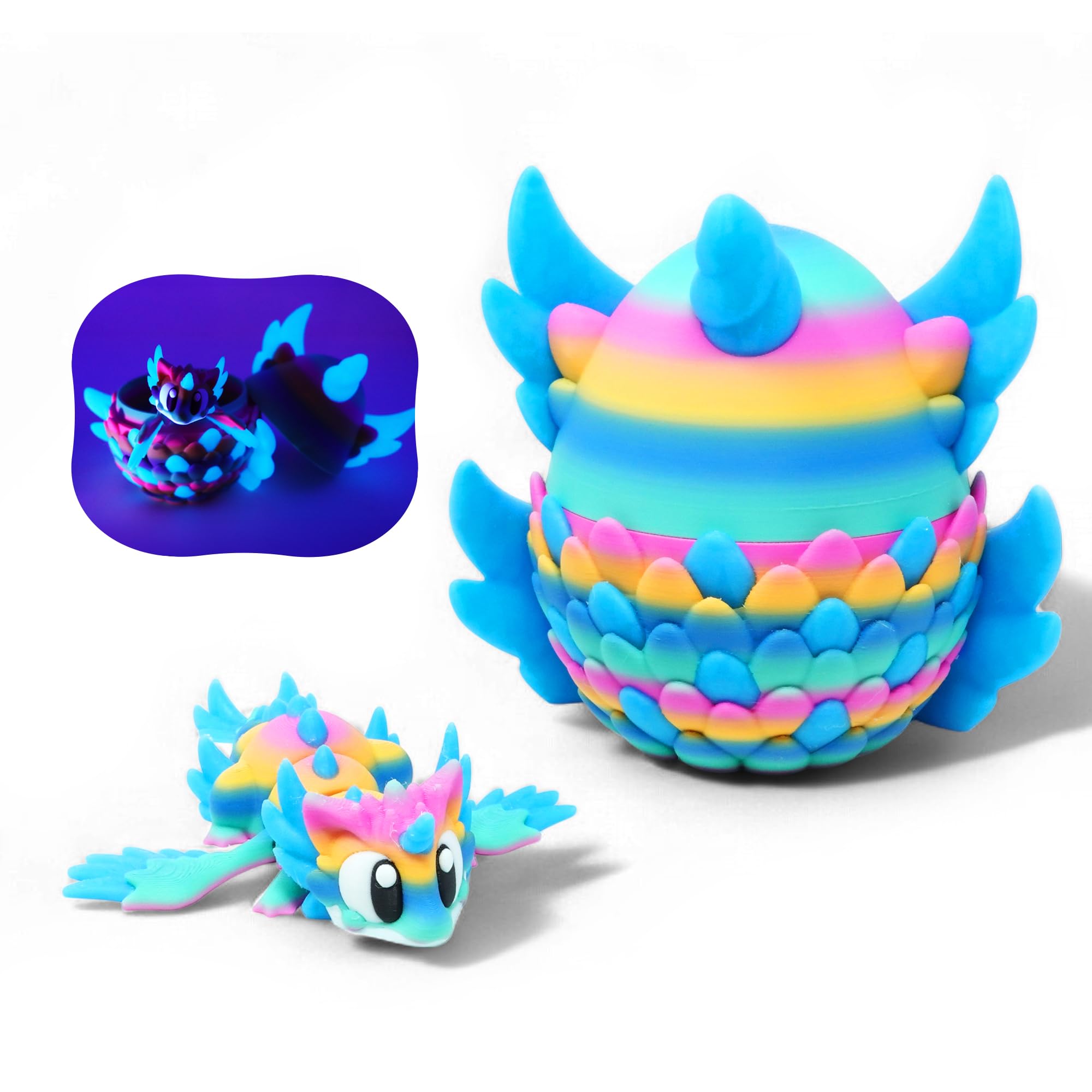 Articulated Dragon with Fantasy Egg – 3D Printed Mythical Creature Gift, Posable Jointed Companion, Collectible Detailed Shelf or Desk Decoration - for Adults (Celestial Glow Dragon + Egg)
