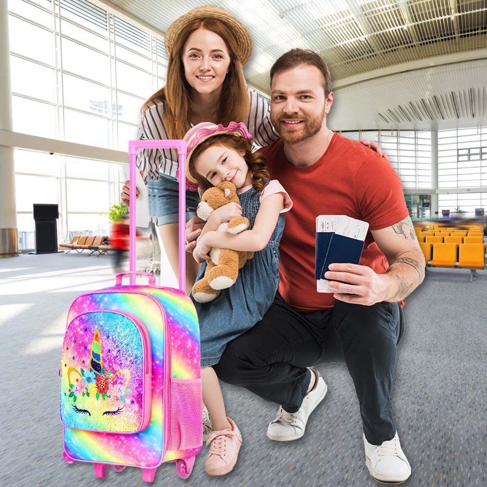 Kids Suitcase for Girls, Unicorn Rolling Travel Carry on Luggage for Toddler Children with Wheels