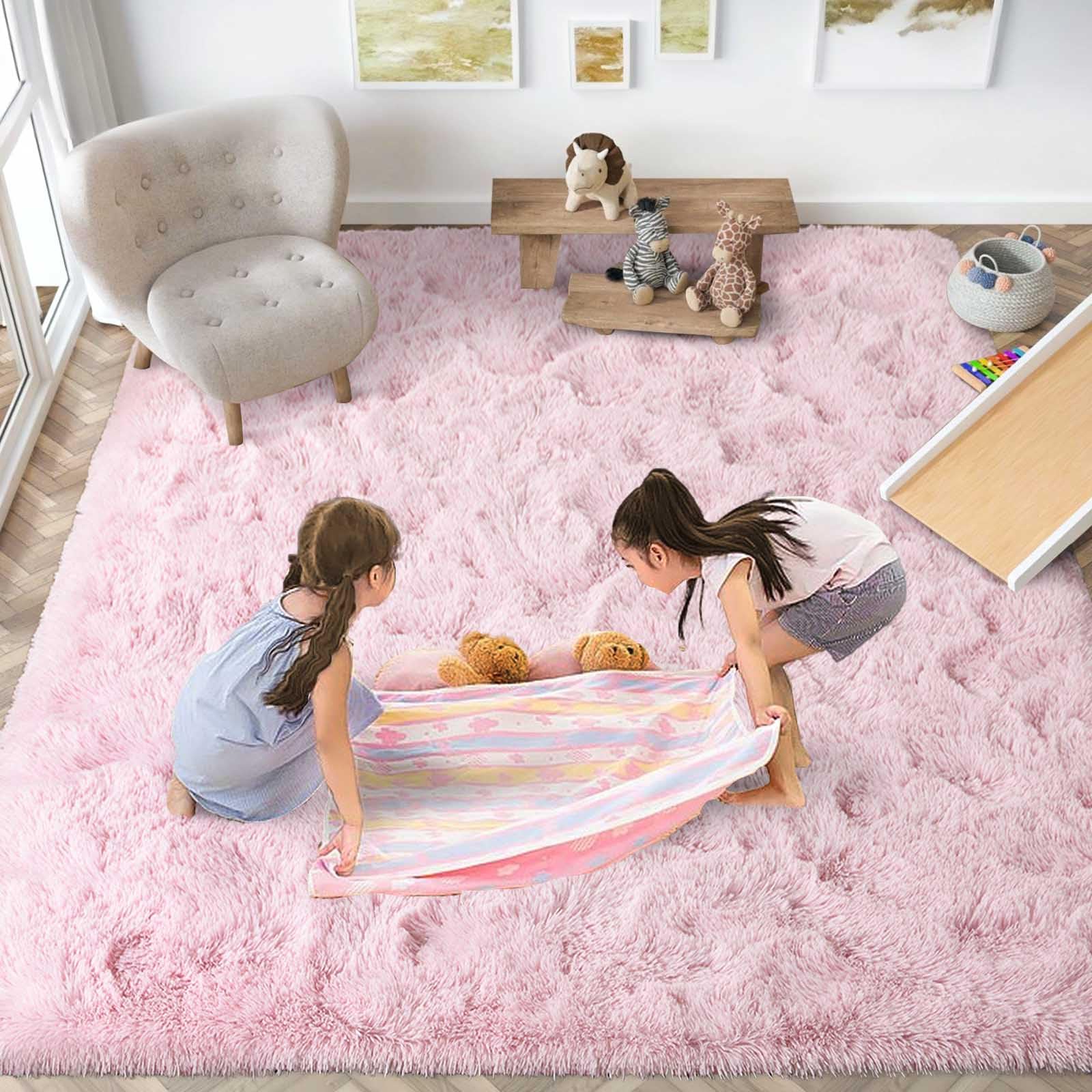 FinRèc 9x12 Feet Rugs for Bedroom Living Room, Pink Large Fluffy Shag Area Rug, Non-Slip Fuzzy Furry Rug for Kids Room Girl Dorm Room Home Decor,