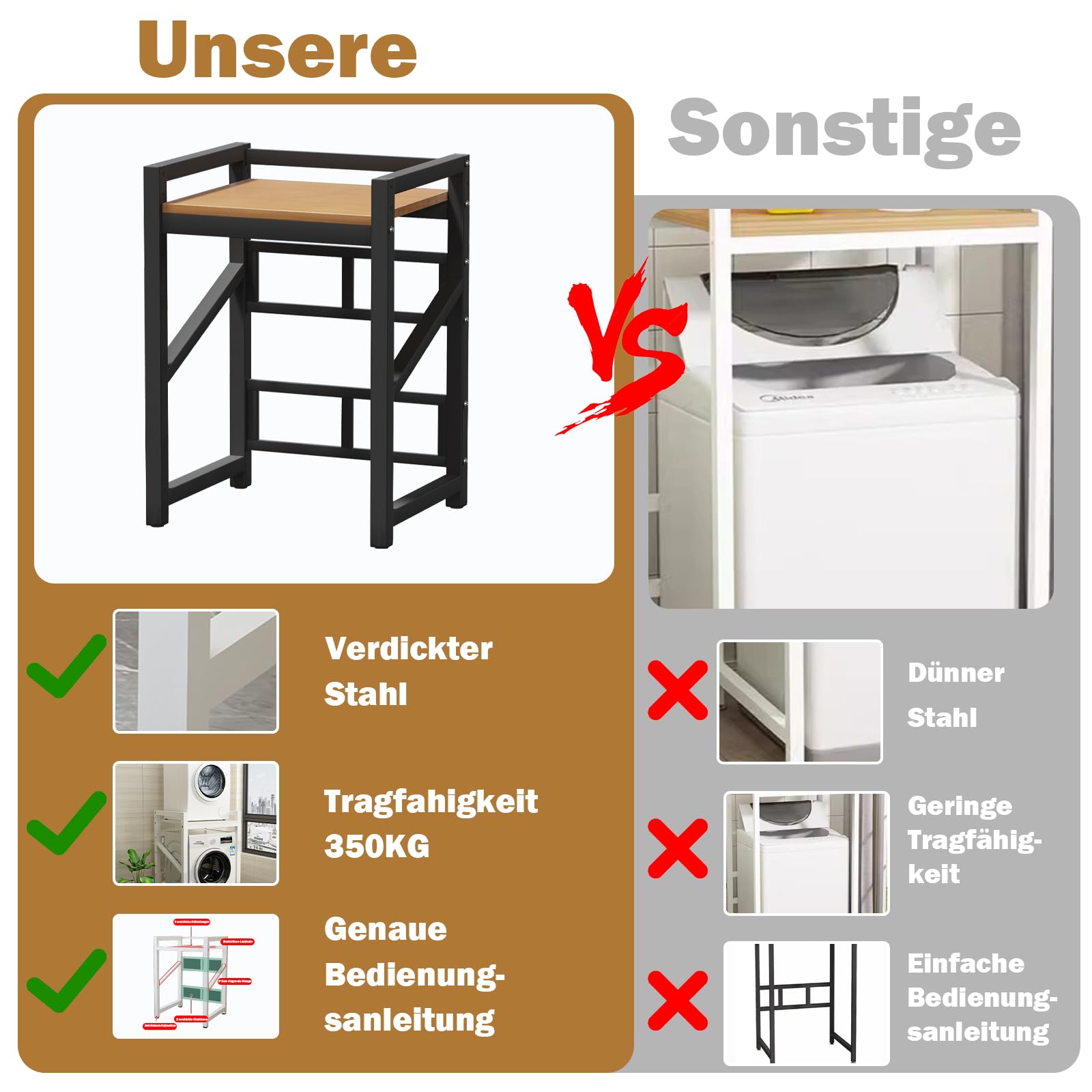 Waschmaschine Trockner Schrank, Waschmaschinenregal mit 3 einstellbare, Verstellbares Stapel-Set über Waschmaschinen, Tragfähigkeit 350 kg für Badezimmer Waschküche 73 * 63 * 105cm