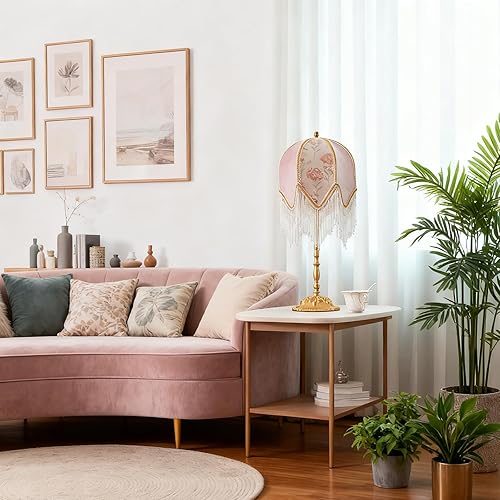 Miniatura 2 de American Retro Pink Table Lamp, Handmade Custom Beaded Tassel Desk Lamp, Victorian Style, for Bedside Bedroom Living Room Study Room Home Office
