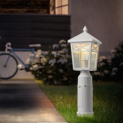 Miniatura 7 de Moonlok Luz de poste al aire libre del atardecer al amanecer, iluminación de poste con pantalla de cristal, lámpara de poste con salida GFCI para