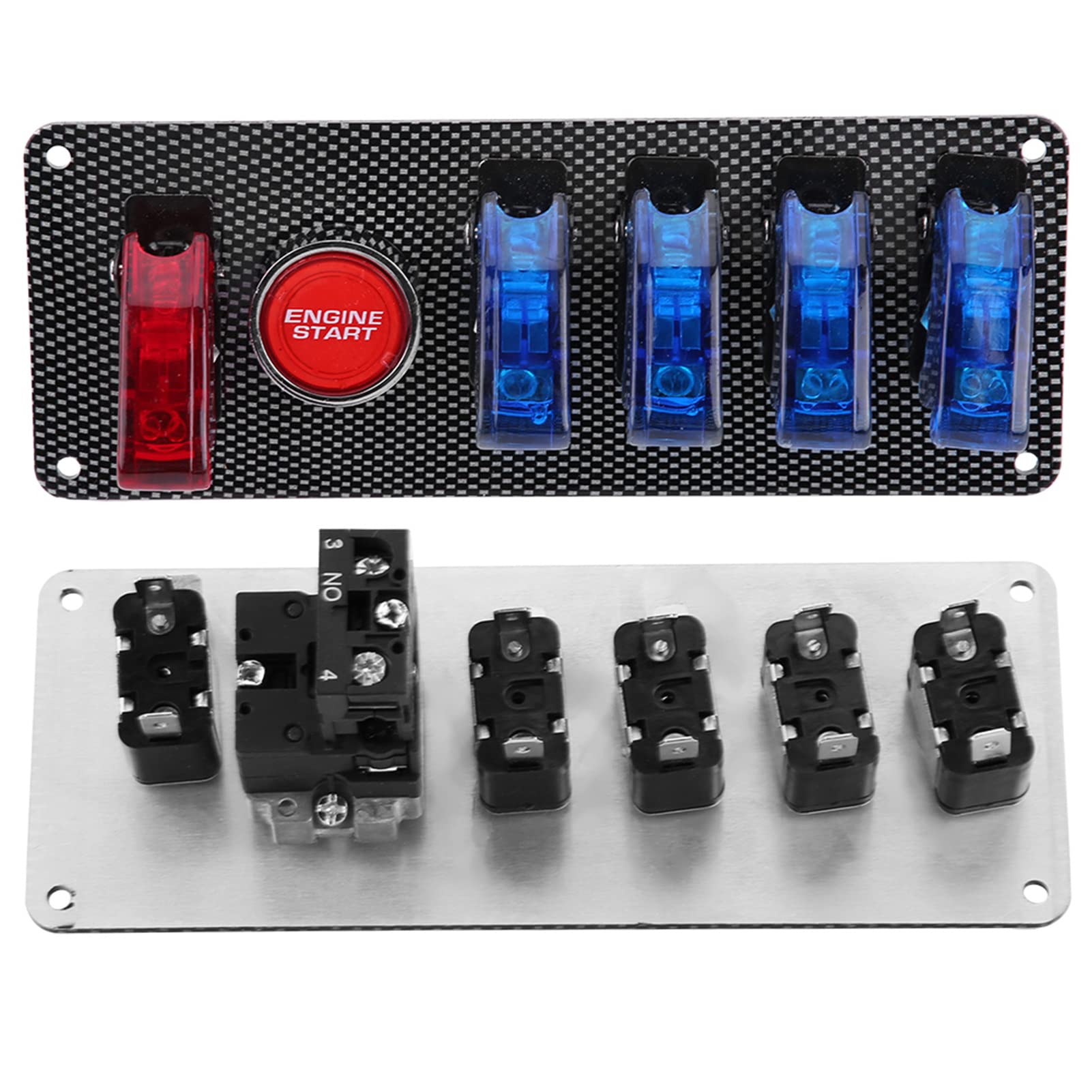 Panel Con Interruptor De Encendido, 6 En 1 Kit De Control De Botón De Arranque Del Motor Del Panel Del Interruptor De Encendido Automático Del Coche De Carreras 12V