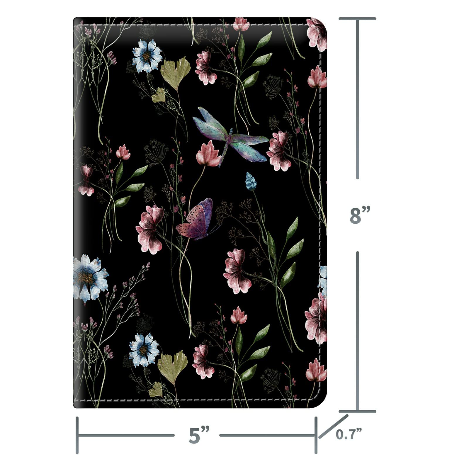 Wild Flower Butterfly Cute Server Books for Waitress, Leather Waiter Book Server Wallet with Zipper Money Pocket, Waitress Ticket Book Holder Restaurant Waitstaff Organizer with Pen Holder Fit