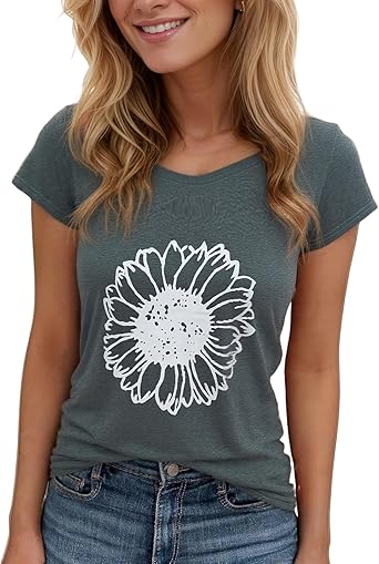 Women's Floral T-Shirts Graphic Loose Tees Sunflower Graphic Summer Short Sleeve Boho Casual Tops