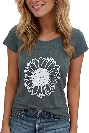 Women's Floral T-Shirts Graphic Loose Tees Sunflower Graphic Summer Short Sleeve Boho Casual Tops