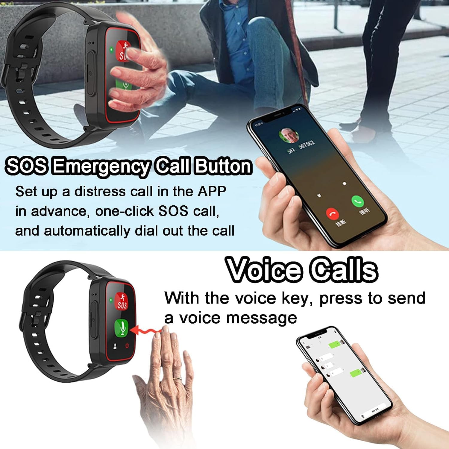 Pulsera para ancianos, botón de alarma GPS, teléfono de emergencia para personas mayores, alarma de otoño, ubicación GPS, monitoreo de salud, chat de voz