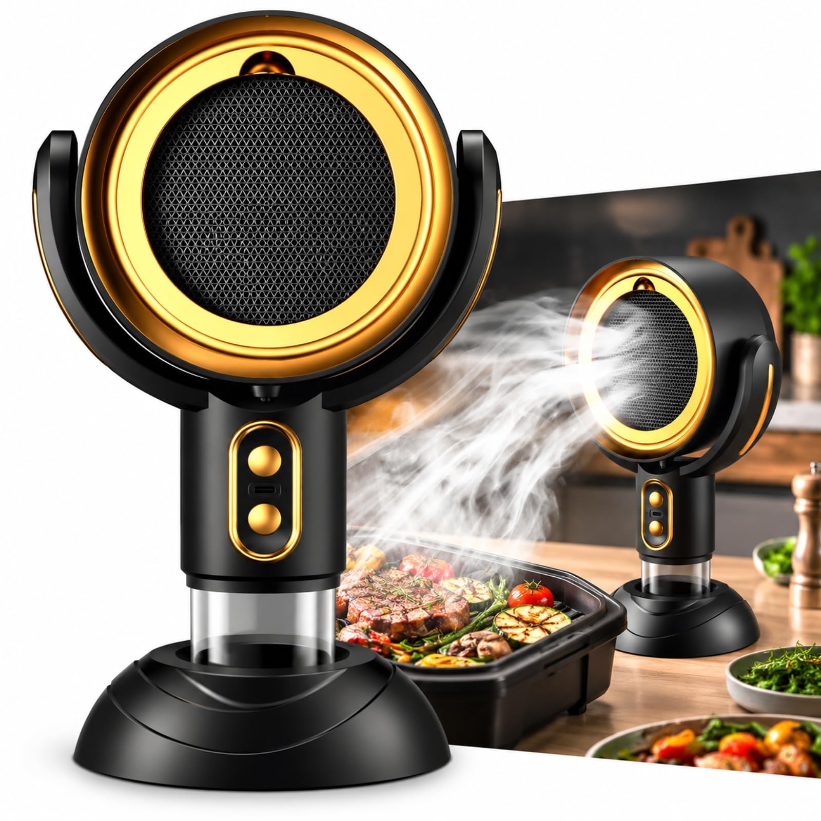 Campana Extractora Portátil Inalámbrica 3000mAh con Iones Negativos, 2 Velocidades, Filtro Lavable, Recirculación de Aire, para Cocina, Caravana, Camping, Barbacoa, Hot Pot