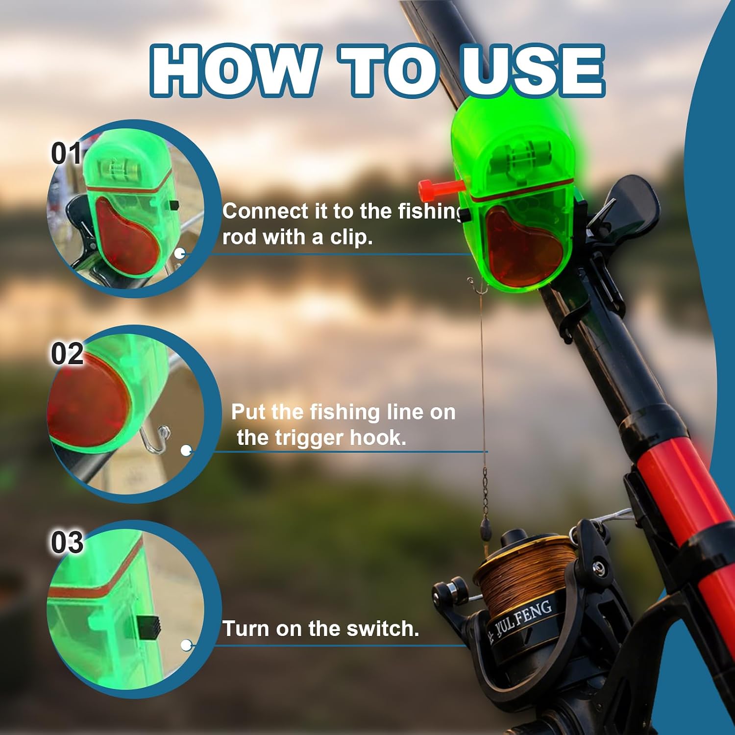 4 Pack Fishing Bite Alarm, Bite Alarms for Fishing Poles, Sensitive Electronic Fish Alarms Indicator, Sound Alert Bell with LED Lights