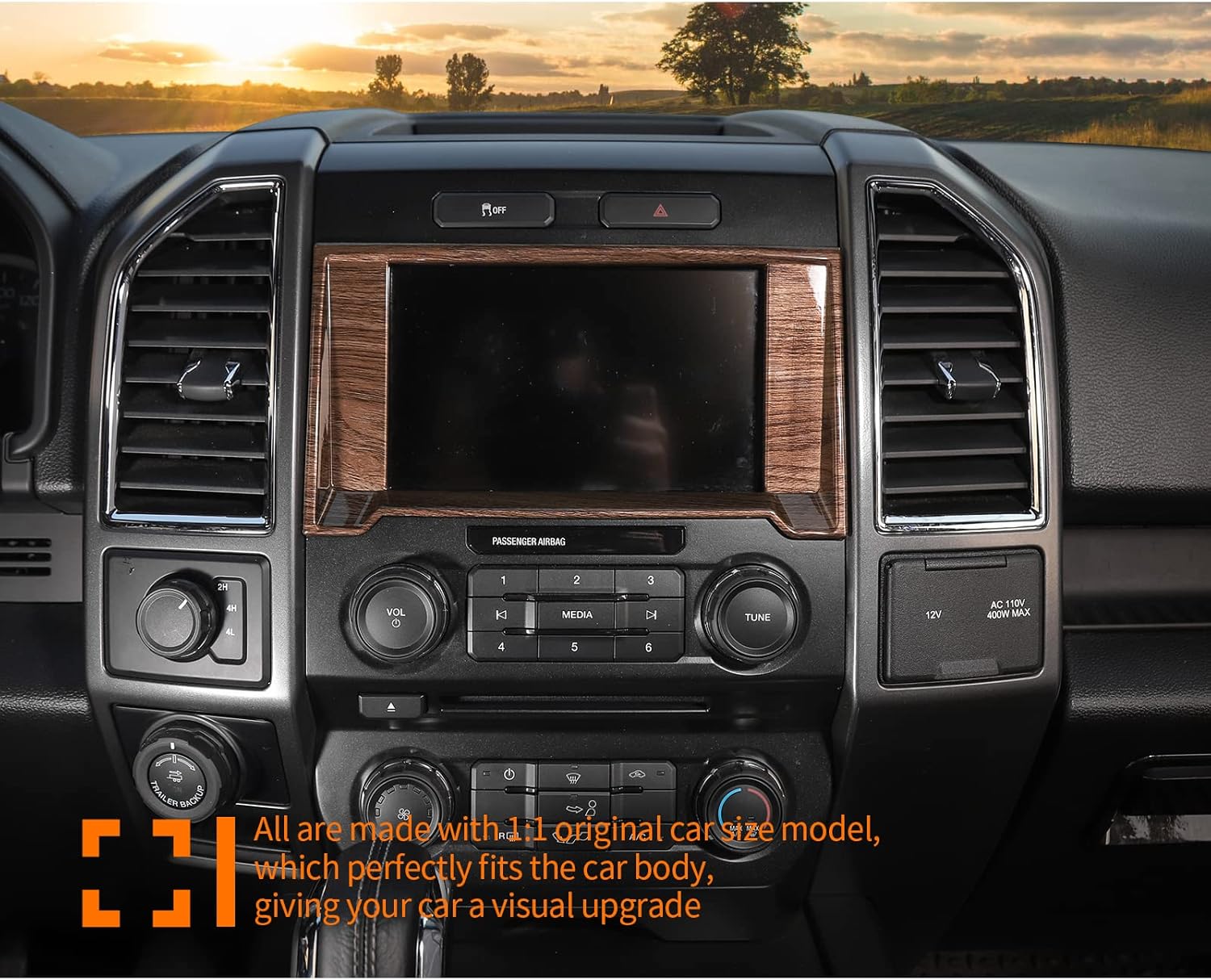 Hoolcar Interior Center Console Dashboard Navigation Trim Cover Kit ABS Accessories for 2015-2020 Ford F150, Wood Grain