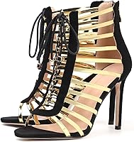 Vista 1 de Sandalias de vestir para mujer, Tacones altos de moda, sandalias con cordones con flecos Rojo Amarillo