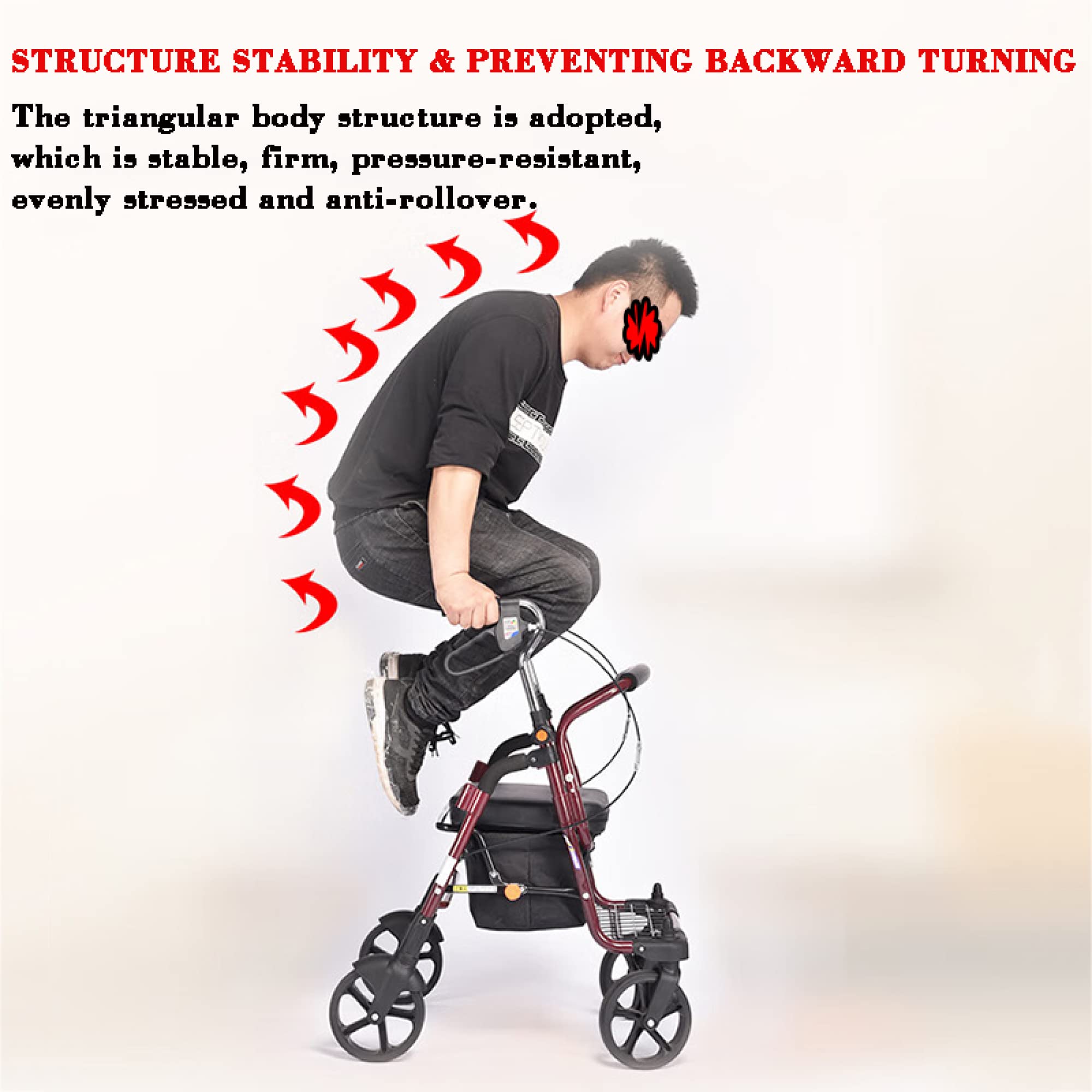 Silla de ruedas auxiliar - Silla de transporte auxiliar para ancianos 2 en 1 - andador plegable con asiento y rueda de 8 pulgadas - soporte de 100 kg /220 libras