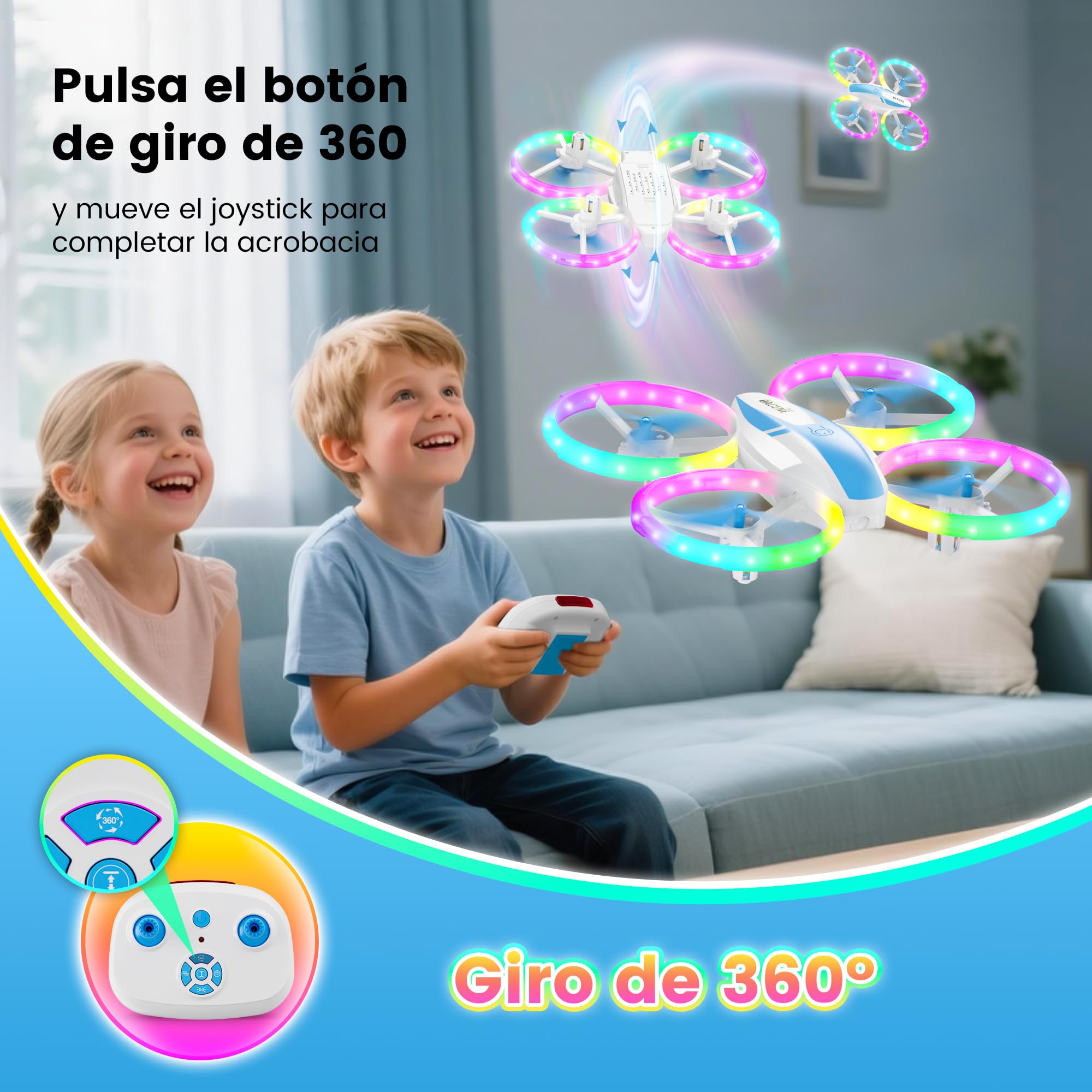 Dron para Niños con 5 Modes de Luces LED, Mini Drones Quadcopter RC para Principiantes, Retención de Altitud/360 Flip/3 Velocidades, Juguetes Regalos para Niños Niñas 8+ Años (Azul)