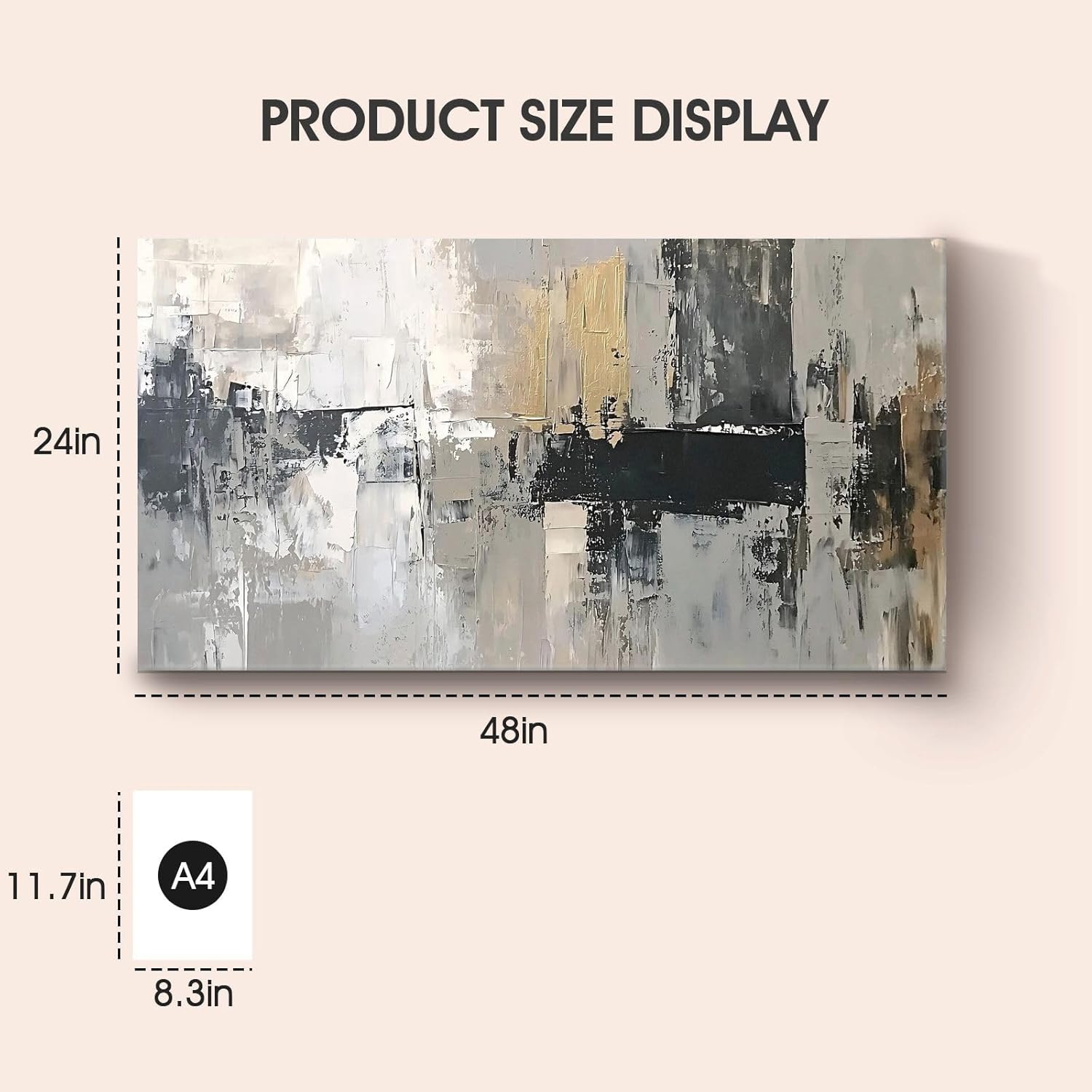 Iallbin Abstract Canvas Wall Art, Large Wall Art for Living Room, for Wall Modern Paintings Wall Decor Living Room (Abstract, Gray, 48L x 24W)