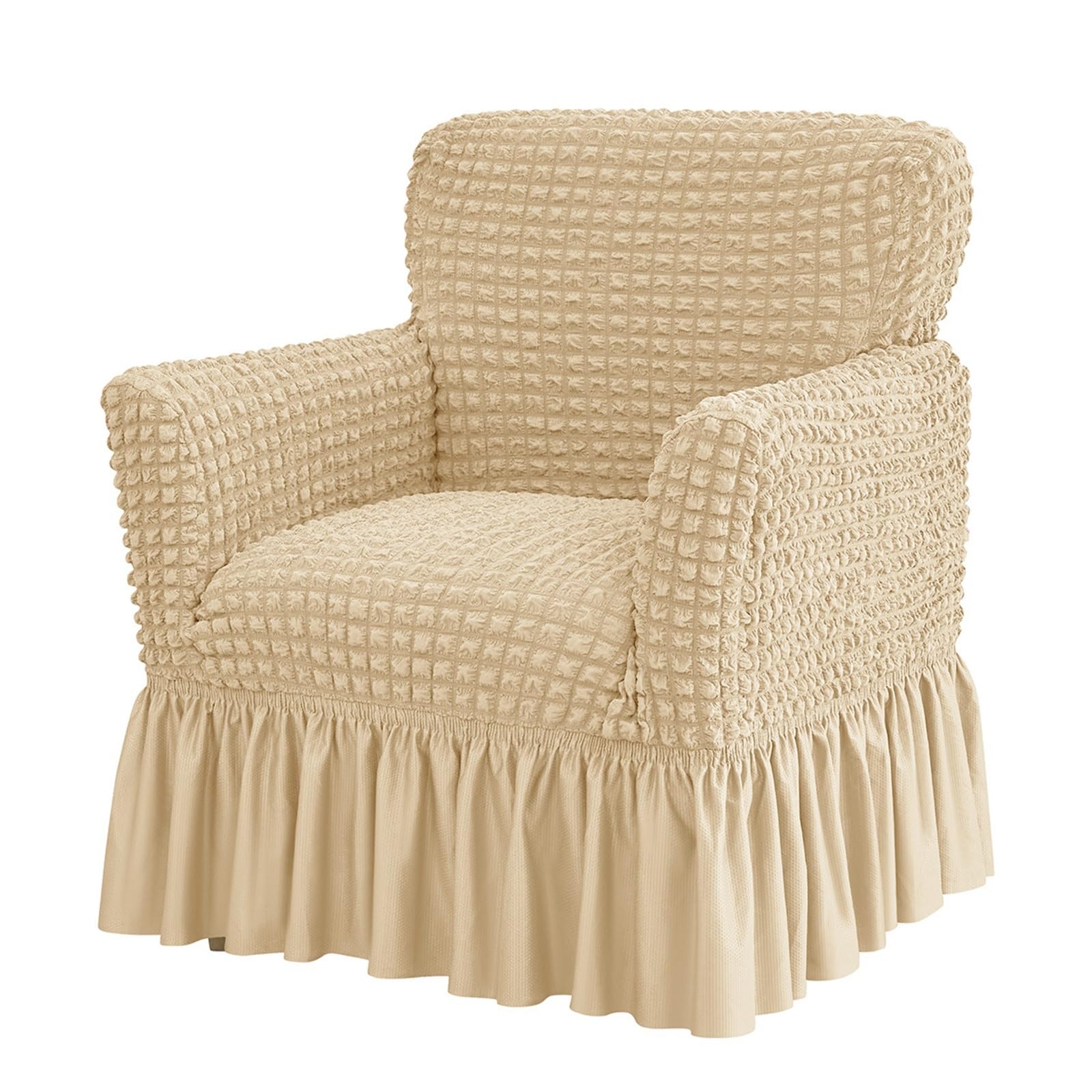 PBTMCD Solid Stretch Wing Chair Cover Seersucker Armchair Slipcover With Skirt High Elastic Spandex(9#)