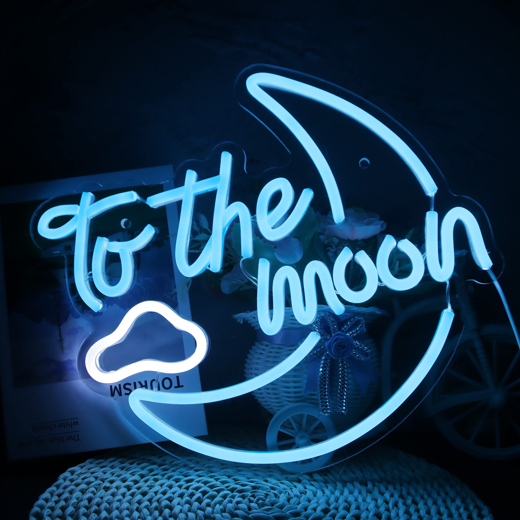 Manimo To The Moon Neon Sign for Wall Decor, Neon Moon Sign Led Flex Neon Light for Wedding, Birthday Party, Bedroom And Game Room Decor, USB Powered Aesthetic Room Decor(13.3 * 11.8in)
