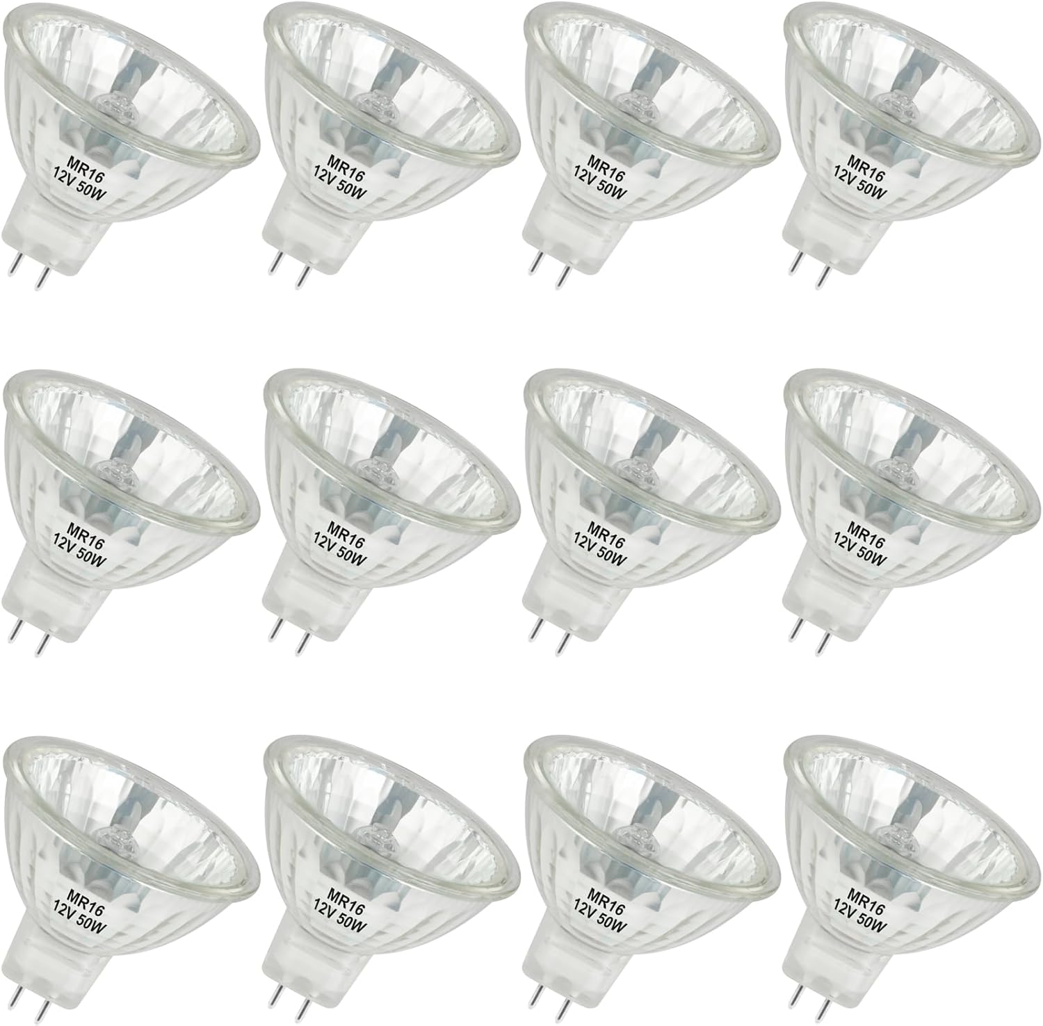 MR16 Bulb, 12V 50W, GU5.3 Bi-Pin Base, 2800K, Warm White Dimmable, for Desk Lamp, Track Light, Desk Lamp(Pack of 12)