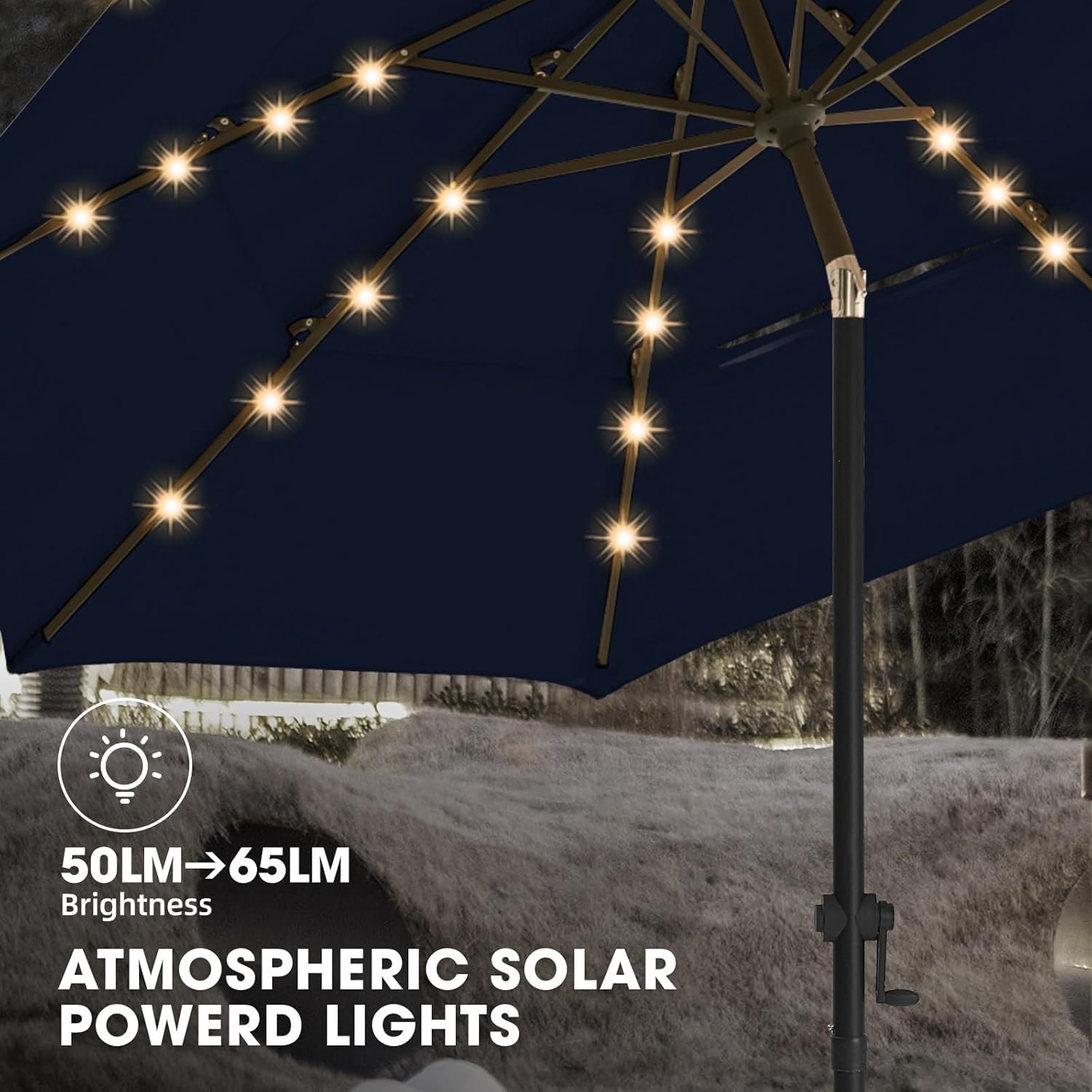 wikiwiki 9FT 3Tiers Solar Led Patio Umbrella, Sturdy Outdoor Market Umbrella for Deck, Pool, Garden w/Tilt, Crank, 32 LED Lights, Navy Blue