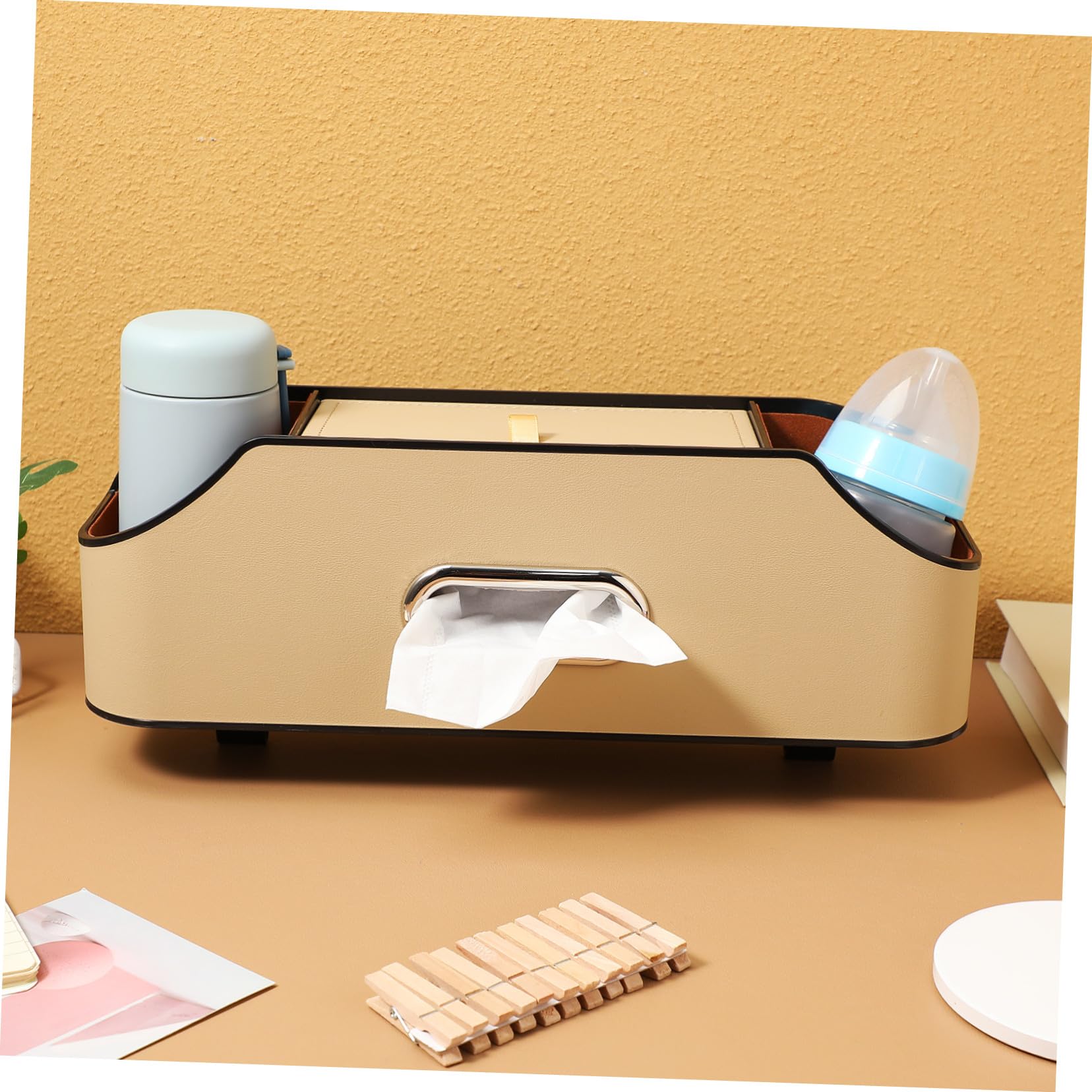 Cabilock Caja Organizadora Portavasos Doble para Asiento Trasero de Coche y Tejido Interior Suave para Dispensador de Pañuelos en Interior de Automóvil