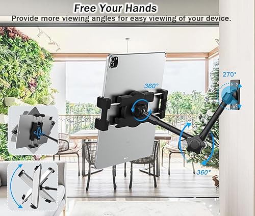 Miniatura 4 de Soporte de pared ajustable para tableta, soporte de pared con brazo giratorio para tableta, base de taladro de metal, soporte para iPad de