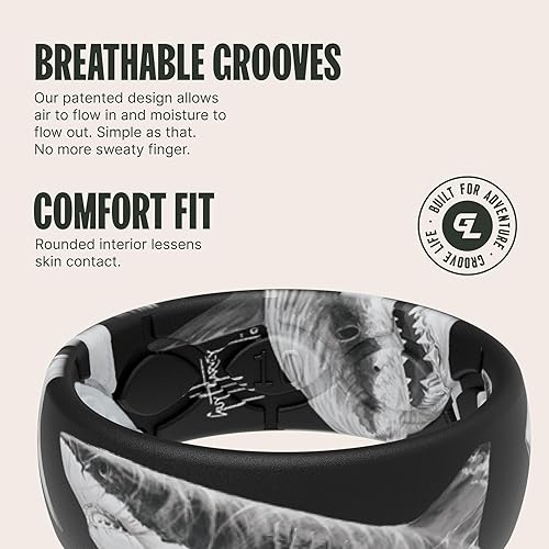 Miniatura 3 de Groove Life Guy Harvey Anillo de silicona Anillos de boda de goma transpirable para hombres, cobertura de por vida, diseño único, anillo de ajuste