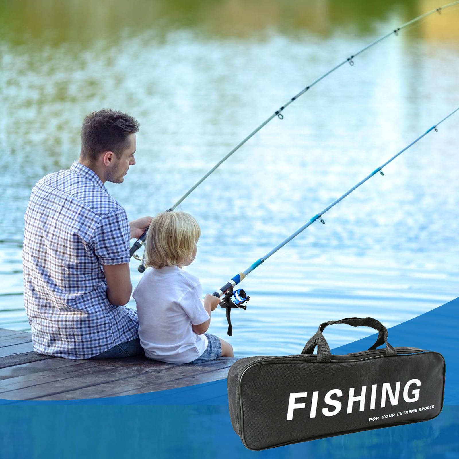 Juego de 2 cañas de pescar para niños, caña de pescar para niños, caña de pescar telescópica, 180 cm, caña de pescar telescópica portátil y carrete con cebo de línea de pesca, bolsa para niños y