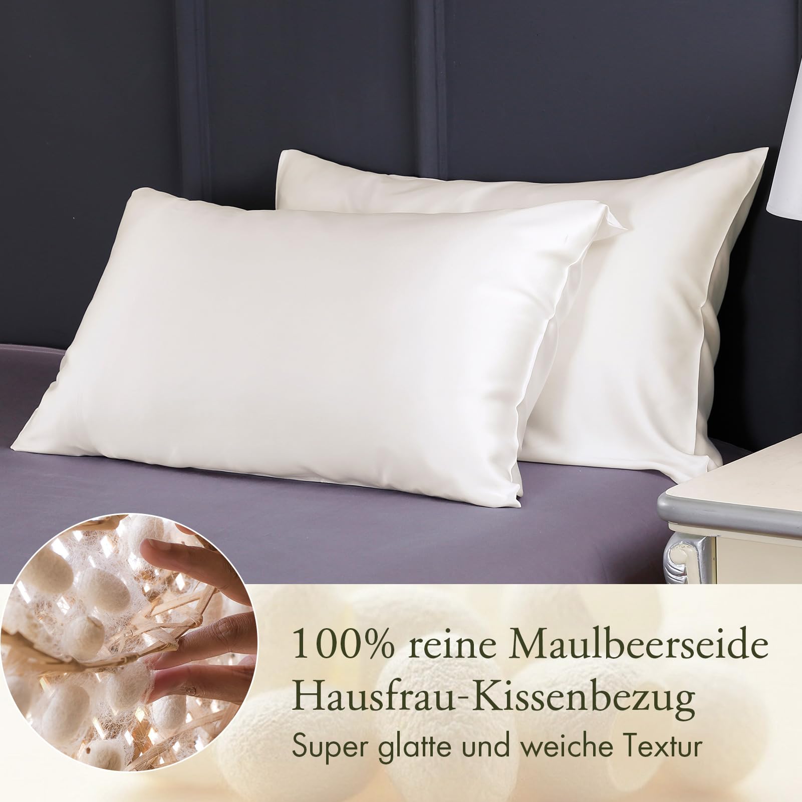 LILYSILK 100% 19MM Maulbeerseide Kissenbezug mit Umschlagverschluss superweiche Kissenhülle für besseren Schlaf und Haarpflege(Elfenbein，40x80cm)