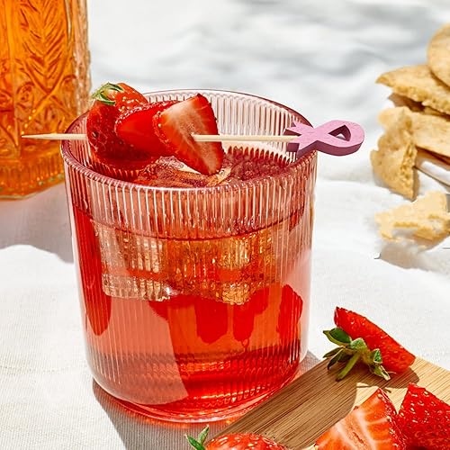 Miniatura 5 de 100 piezas de palillos de cóctel de concienciación sobre el cáncer de mama, pinchos de bambú, palillos de dientes para aperitivos, palillos de 4.7