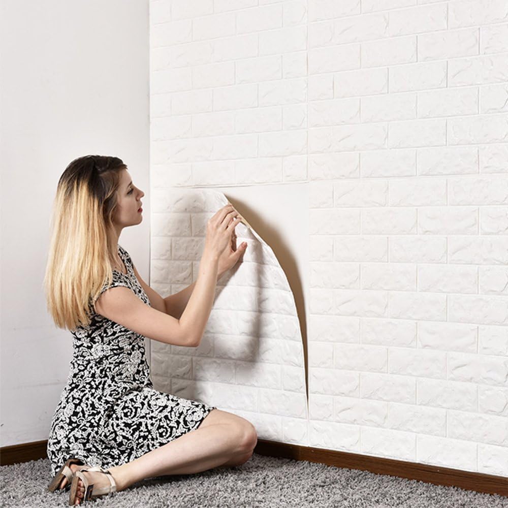 3D Brick Wall Sticker PE Foam Self-adhesive Wall Panel Brick Pattern Soft Wall Panel for Bedroom Living room Decoration (5 PCS)