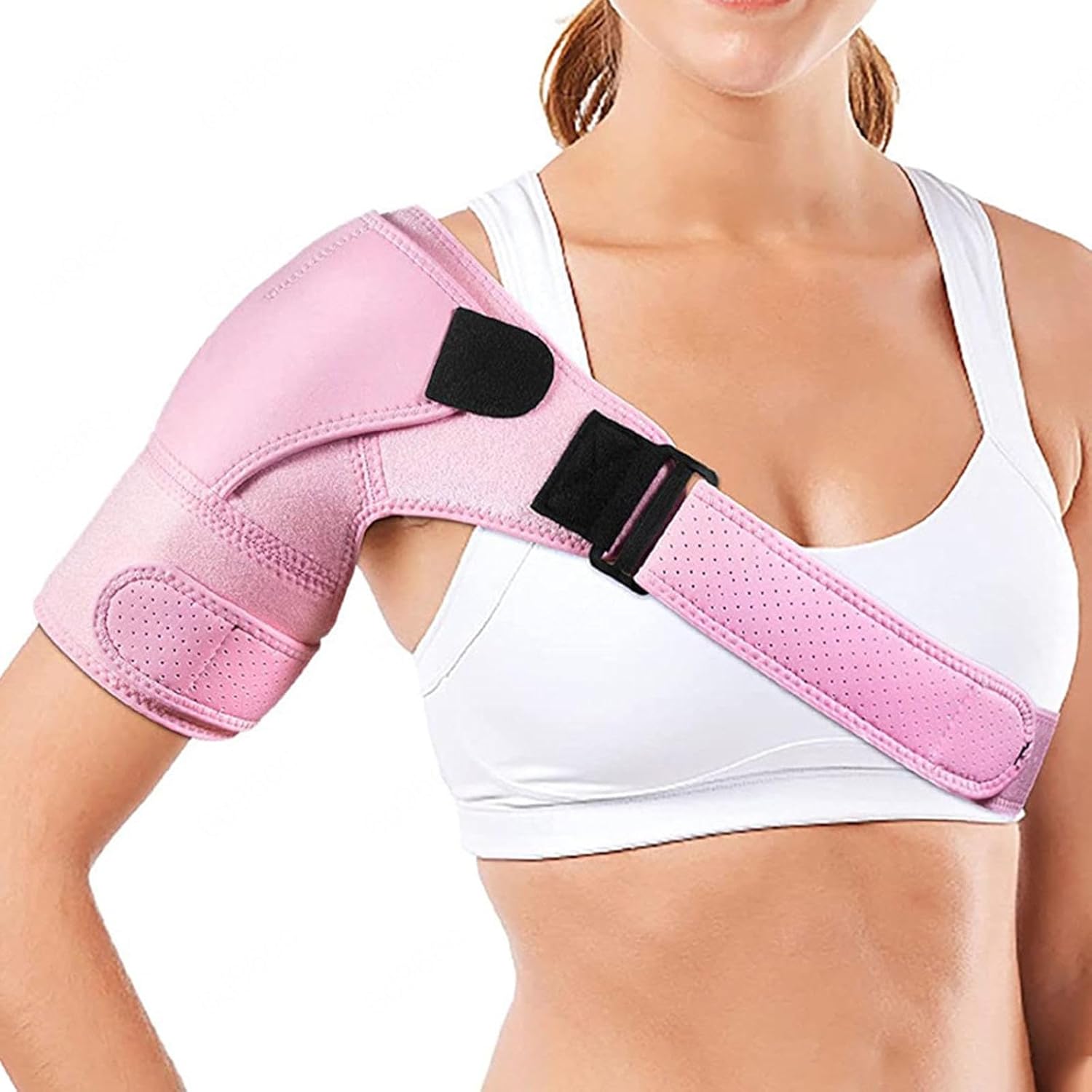 Adjustable Shoulder Support,Compression Shoulder Brace, Neoprene Rotator Cuff Support Compatible with Hot/Cold Pad, Shoulder Strap for Men Women(Gray)