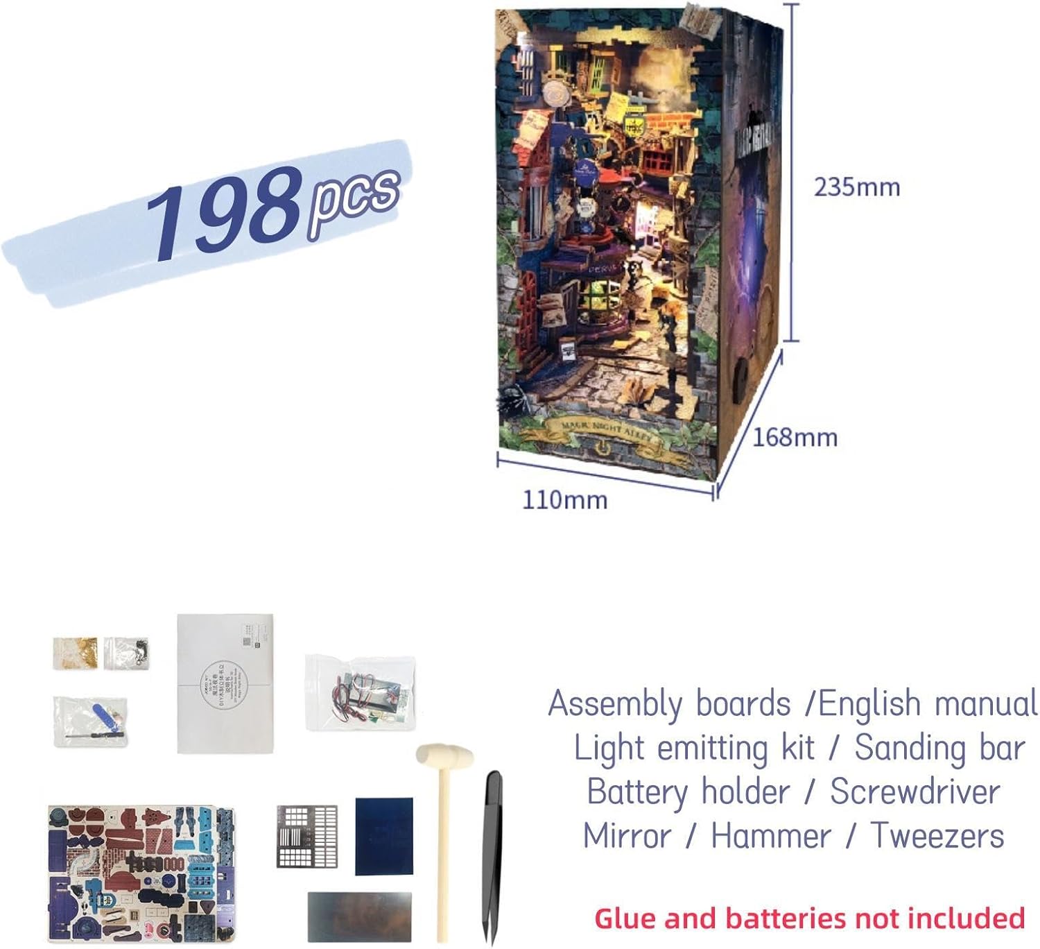 Magic Book Nook - DIY Assembly Model, Multiple Theme Styles Available Wizard Bookends for Adults (Magic Night Alley)