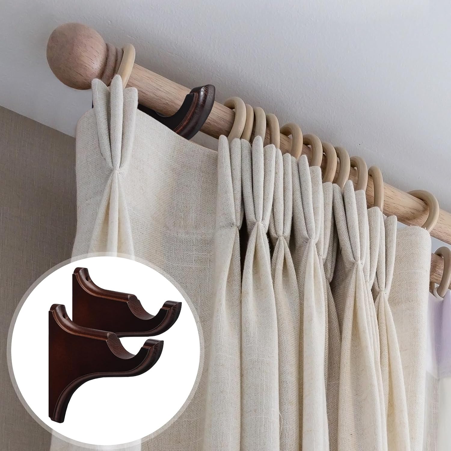 Roowest 2 Pack Wooden Curtain Brackets Brownish Red Wood Curtain Drapery Return Brackets Holders for 2 Inches Single Drapery Rod Supports for Home Bedroom Living Room Classical French Vintage Retro