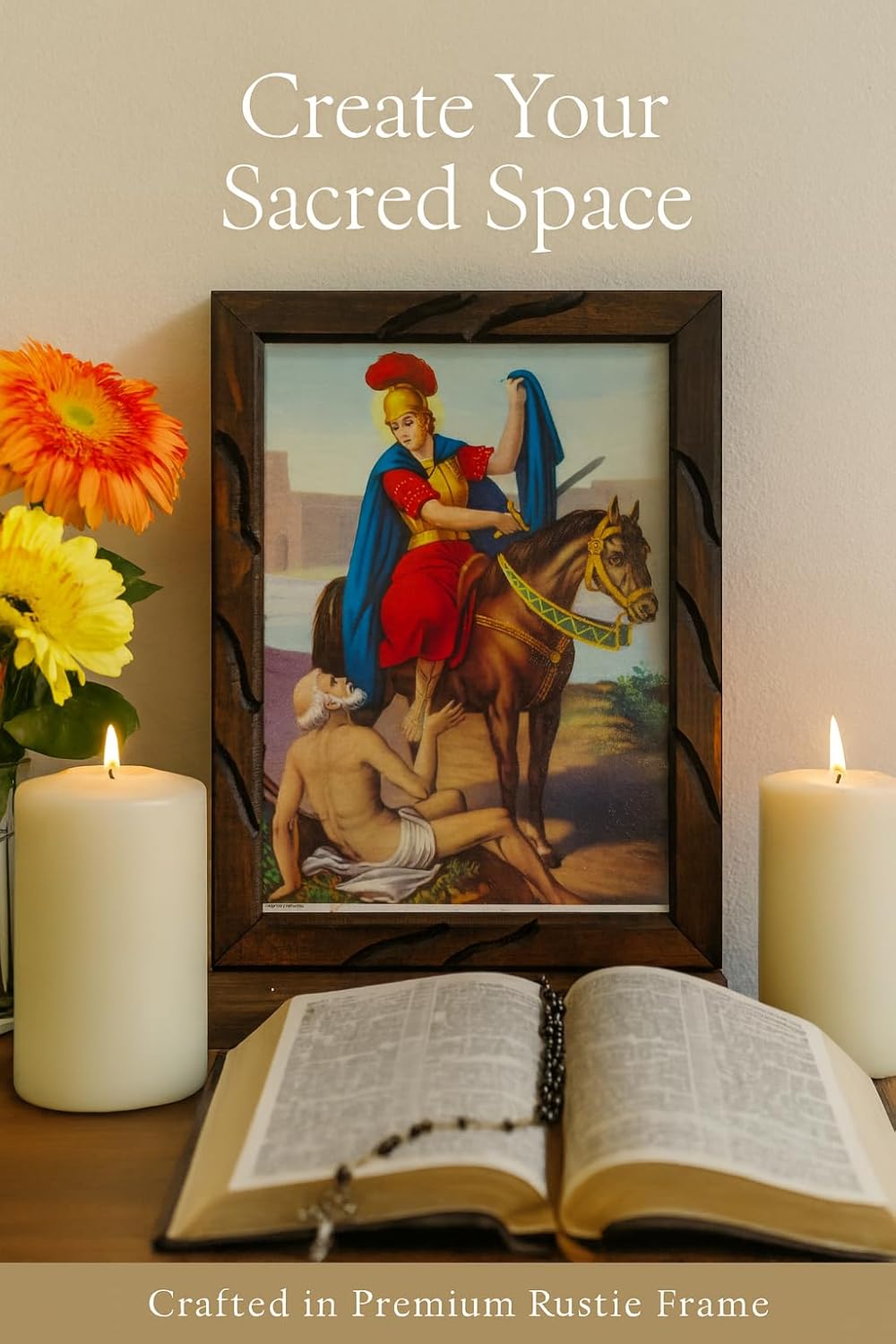 Mrcjsales Saint Martin Knight Oil Painting, Rustic Frame, 13x18 inches, Religious Art, Home Decor, Wall Decor, Church Events, Gifts