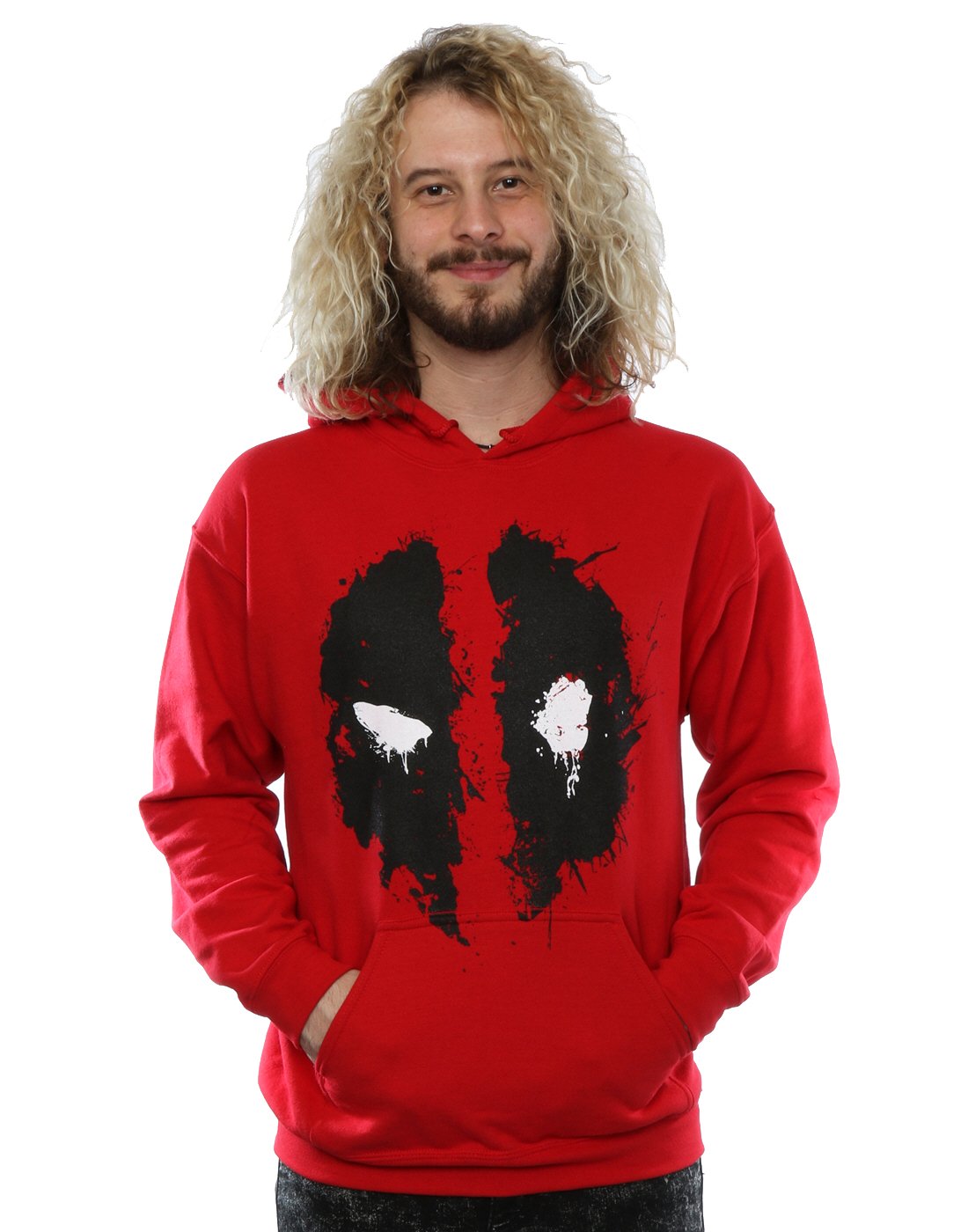 Marvel Men's Deadpool Splat Face Hoodie Large Cherry Red