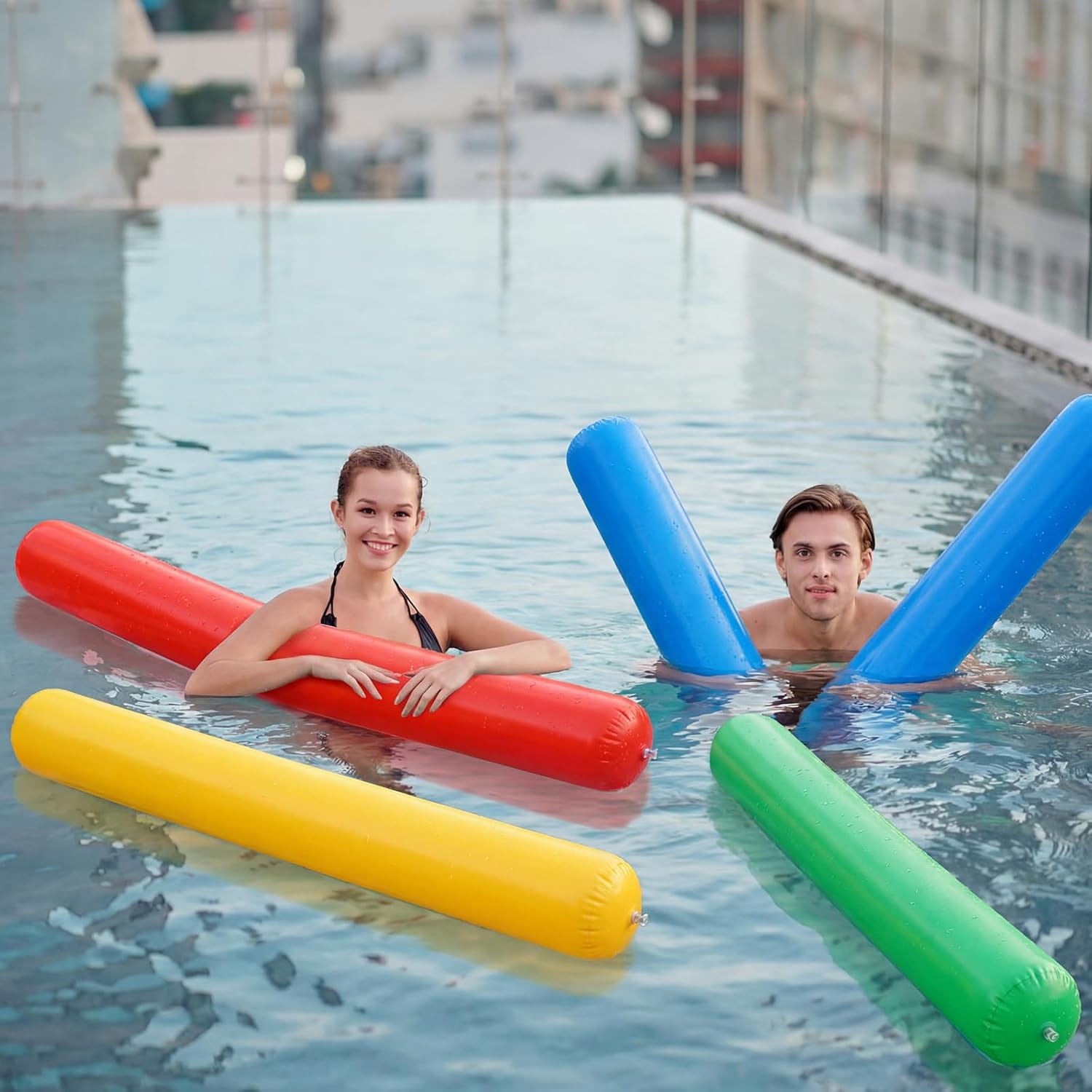 4pcs Jumbo Inflatable Pool Noodles 70.9 Inch Mega Jumbo Pool Sticks Inflatable Sticks Colorful PVC Outdoor Water Games Giant Blow up Noodles Swimming Float for Adults Beaches Party Decor