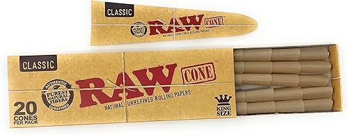 Miniatura 3 de RAW Cones Classic King Size Paquete de 20 Papel de liar con puntas de conos crudos preenrollados con puntas, totalmente natural, adhesivo verde