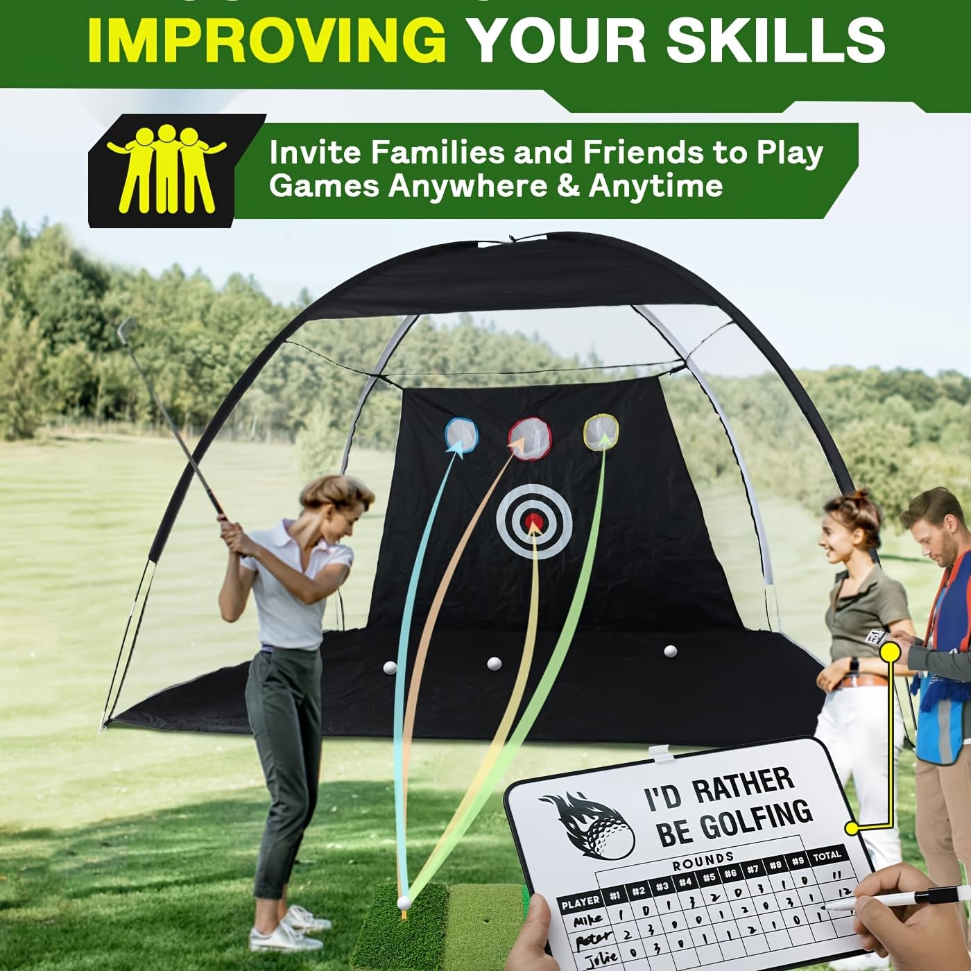 Golf-Netz,Golf Training Net mit Schlagmatte,Golfnetz Breite 300/240 * Tiefe 180 * Höhe 200 cm für Indoor Outdoor Hinterhof,Verbesserung des Trainings