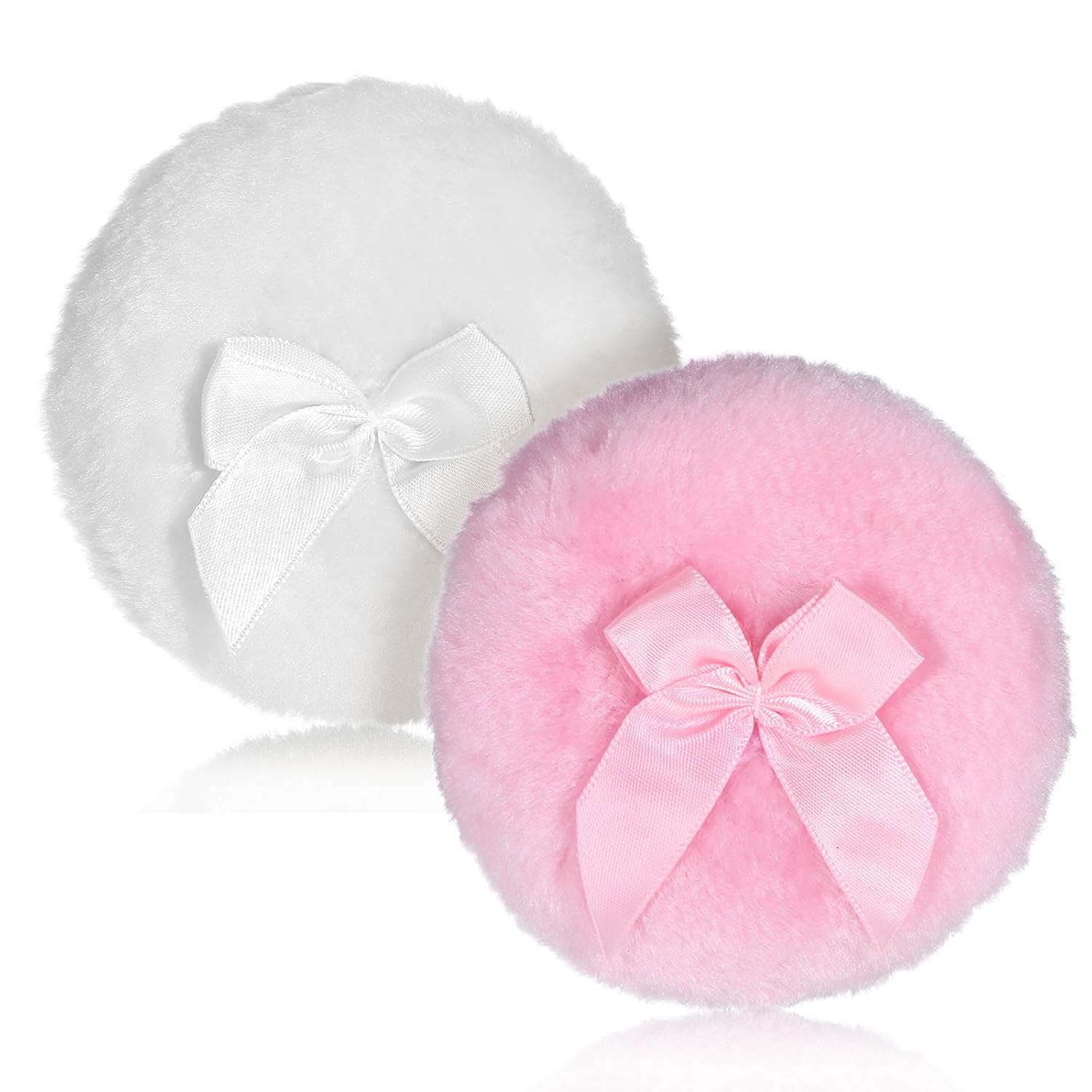 2 PCS Dusting Powder Puff, 3.4 Inch Soft Dusting Puffs Large Fluffy Powder Puff, Washable Reusable, Big Fluffy Puffs for Women Makeup Face Body(White+Pink)