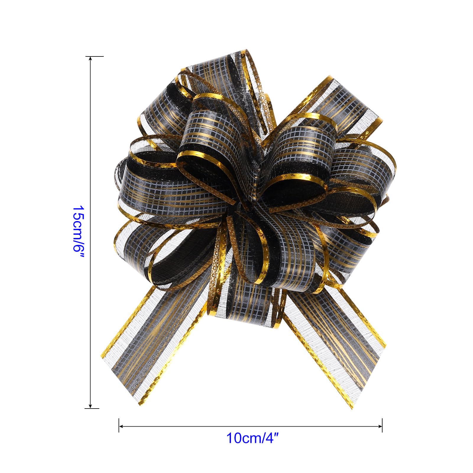 MACHSWON 20pcs 6 Inch Black Pull Bows Large Striped Gift Bows for Wedding Baskets Presents Christmas Party Decoration - Image 2