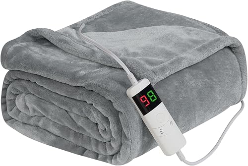 OCTROT Manta eléctrica de 50 x 62 pulgadas, manta de calentamiento rápido con bolsillo para los pies, 10 niveles de calefacción, apagado automático