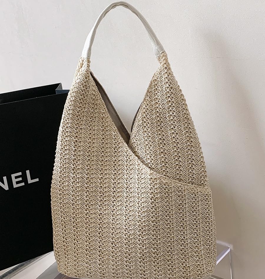 Bolso de hombro tejido grande de playa de paja miniatura 3