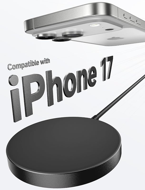 Încărcător magnetic wireless JSAUX MagSafe, negru, compatibil cu seria iPhone 17 Air Pro Max, iPhone 16, 15, 14, 13, 12 și AirPods 3 și
